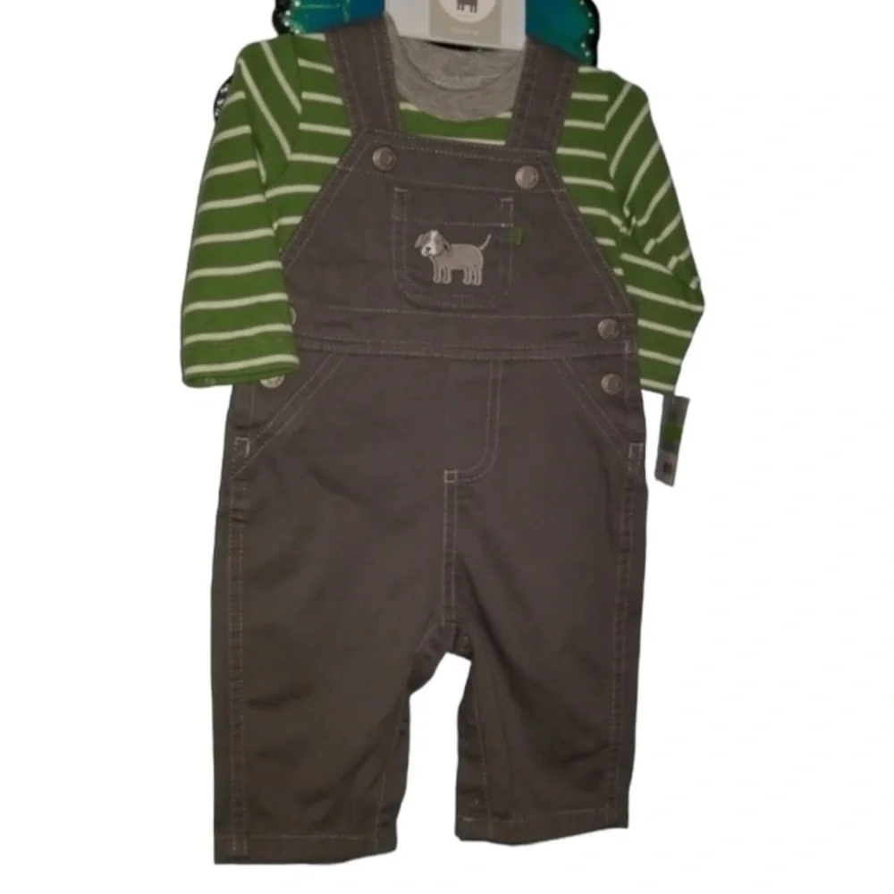NWT Carters Grey and Green overall outfit with Dog Size 3 Months